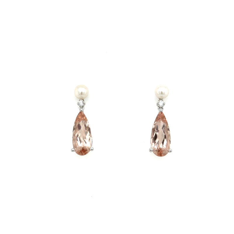 18ct White Gold Morganite & Fresh Water Pearl Earrings