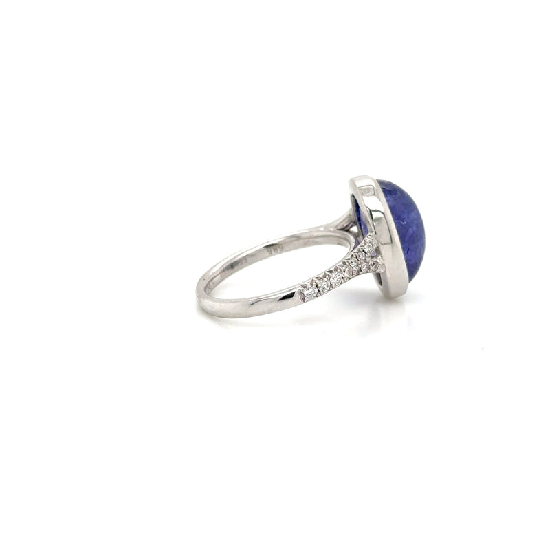 14ct White Gold Cabechon Tanzanite 7.28ct and Diamond Ring