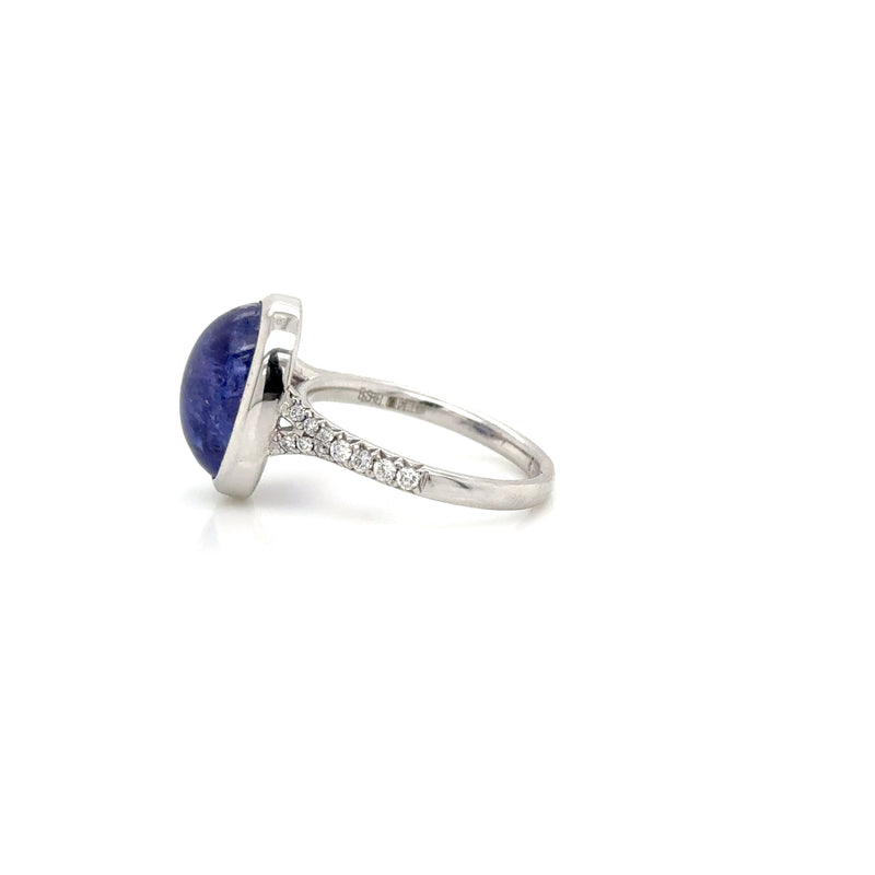 14ct White Gold Cabechon Tanzanite 7.28ct and Diamond Ring