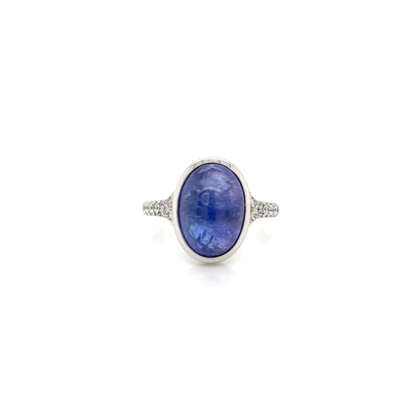 14ct White Gold Cabechon Tanzanite 7.28ct and Diamond Ring