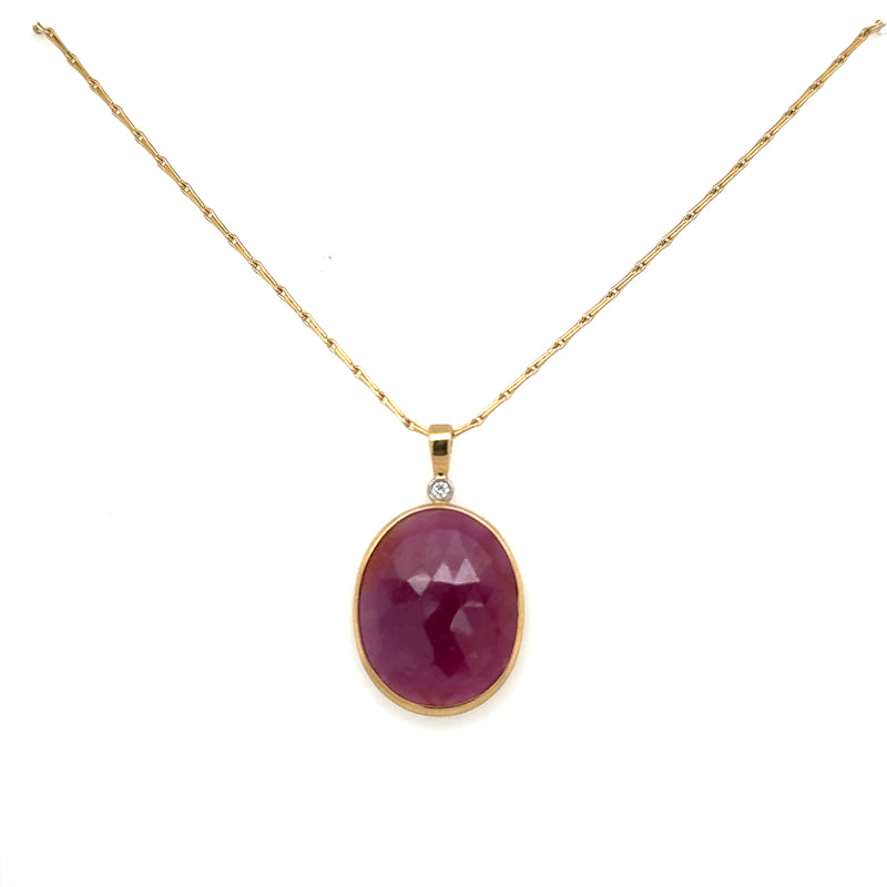 Y gold and ruby dia pendent