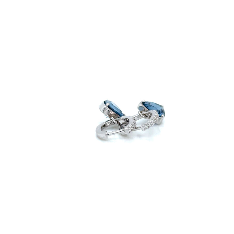 18ct White Gold Diamond Hoops with Aquamarine Drop Earrings