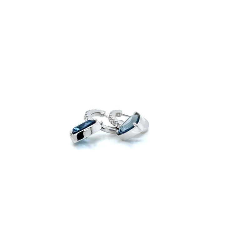 18ct White Gold Diamond Hoops with Aquamarine Drop Earrings