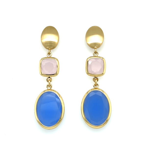 Aquaforte Gold Plated Blue Pink Stone Drop Earrings