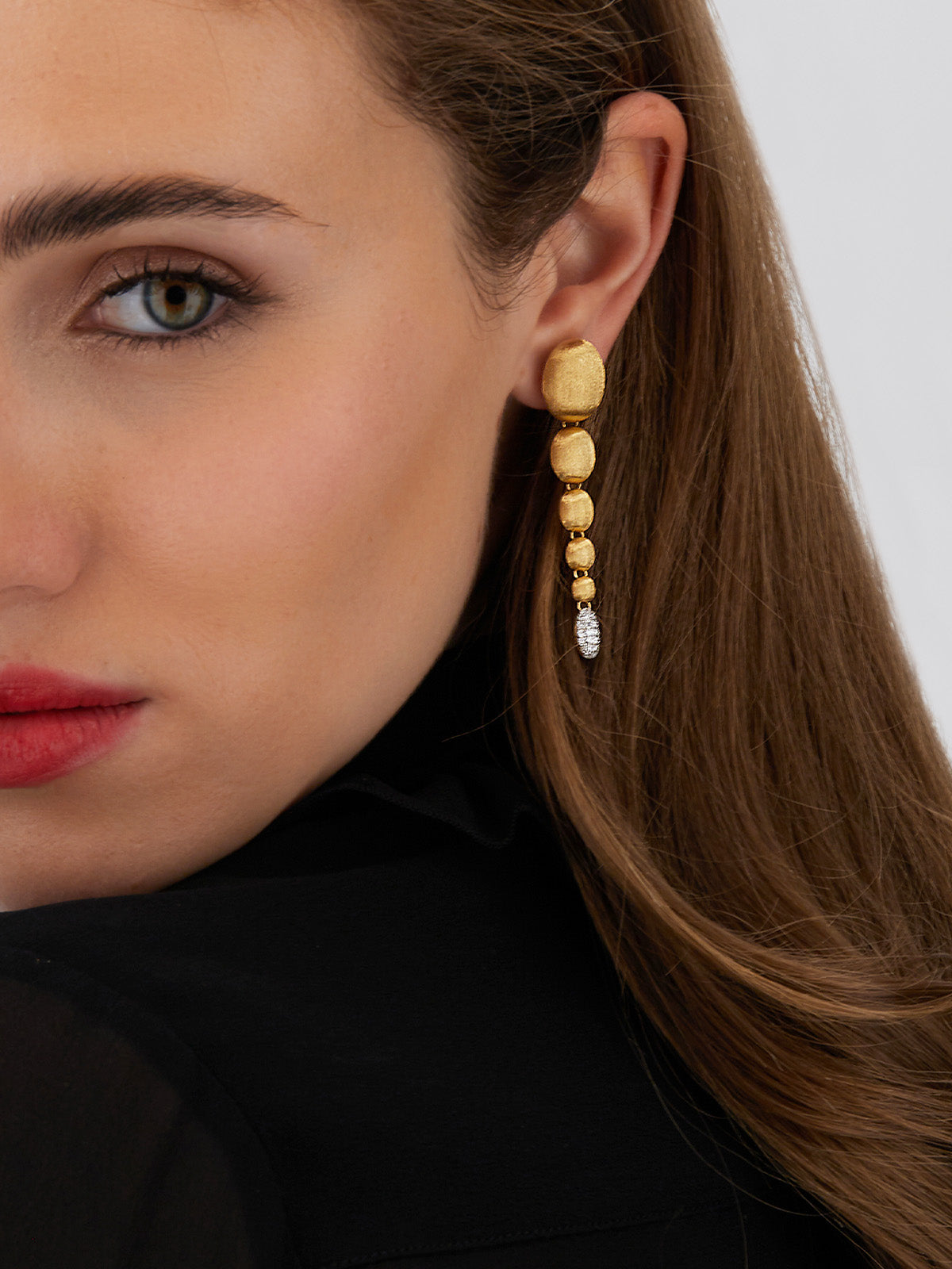 Nanis 18ct Yellow Gold Diamond Long Drop Earrings