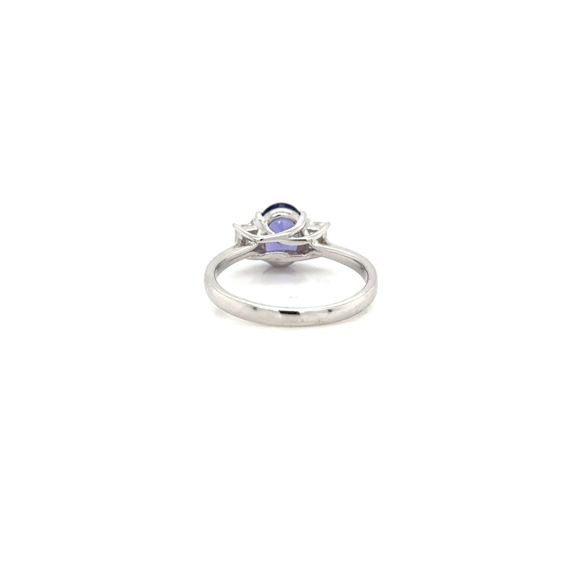 18ct White Gold Oval Tanzanite and Diamond 3 Stone Ring