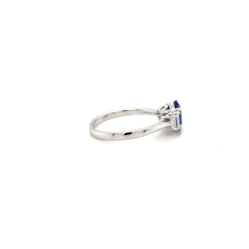 18ct White Gold Oval Tanzanite and Diamond 3 Stone Ring