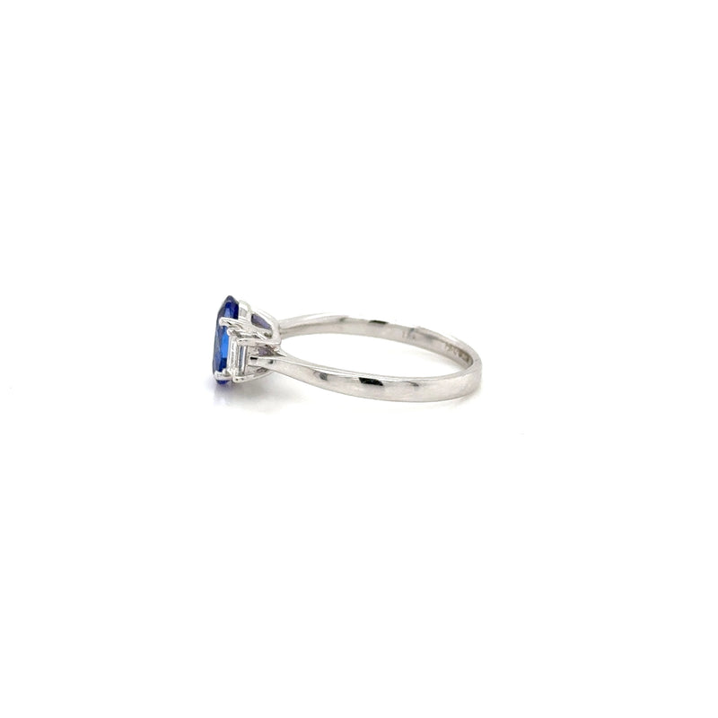 18ct White Gold Oval Tanzanite and Diamond 3 Stone Ring