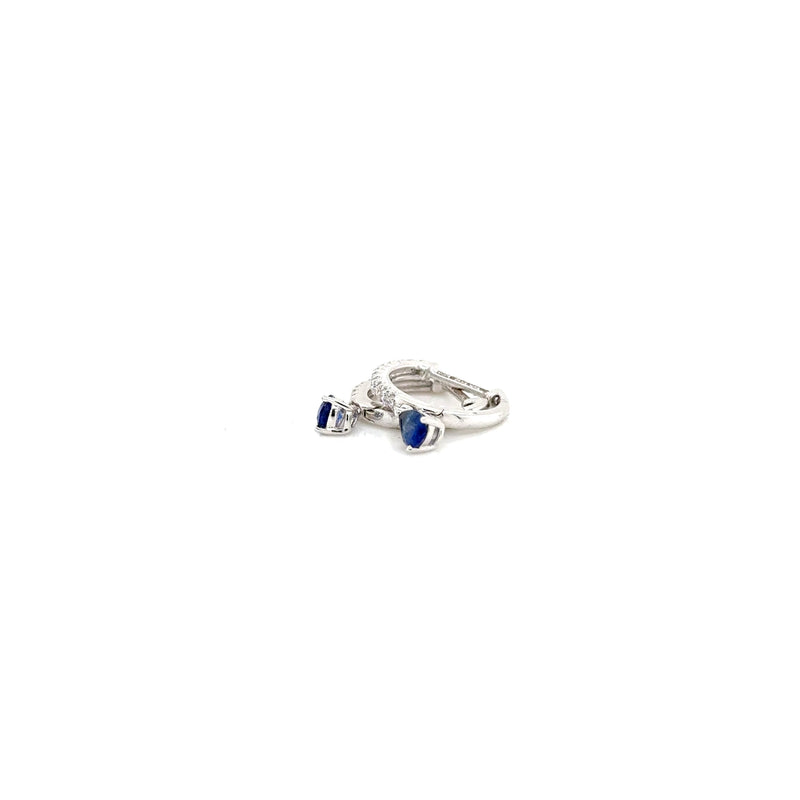 18ct white gold Diamond hoops earrings with Sapphire drop