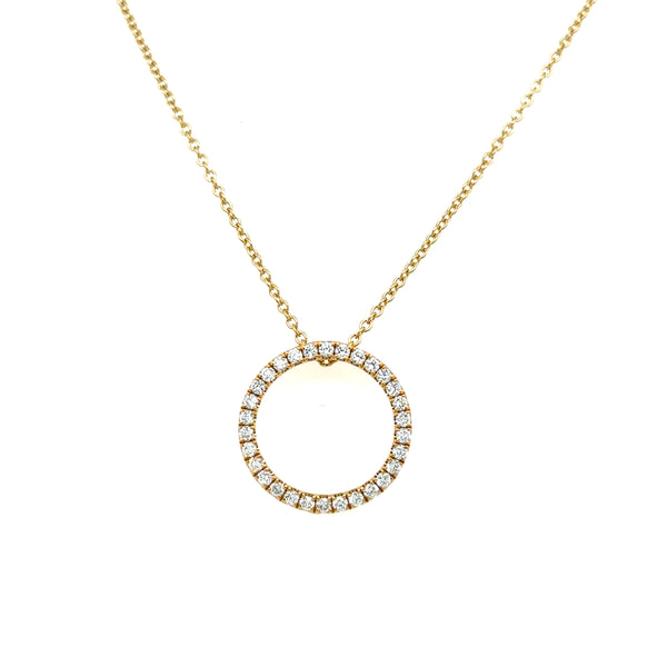 18ct Yellow Gold Diamond Circle Pendent and Chain