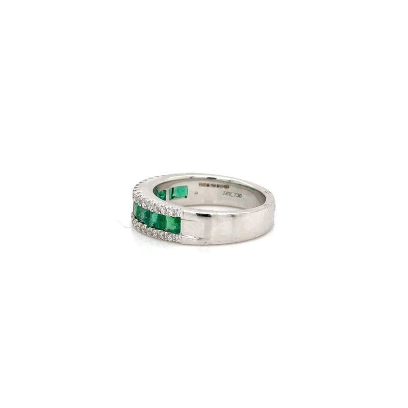 18ct White Gold Emerald and Diamond 3 Row Ring