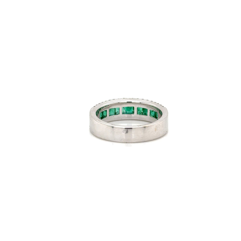 18ct White Gold Emerald and Diamond 3 Row Ring