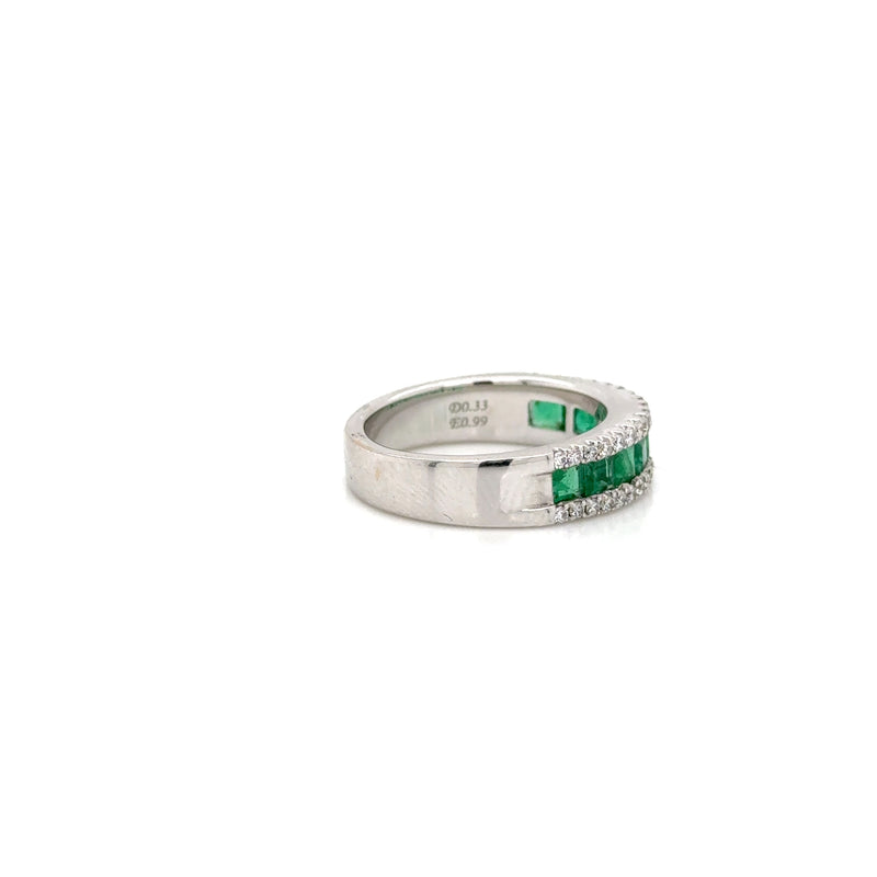 18ct White Gold Emerald and Diamond 3 Row Ring