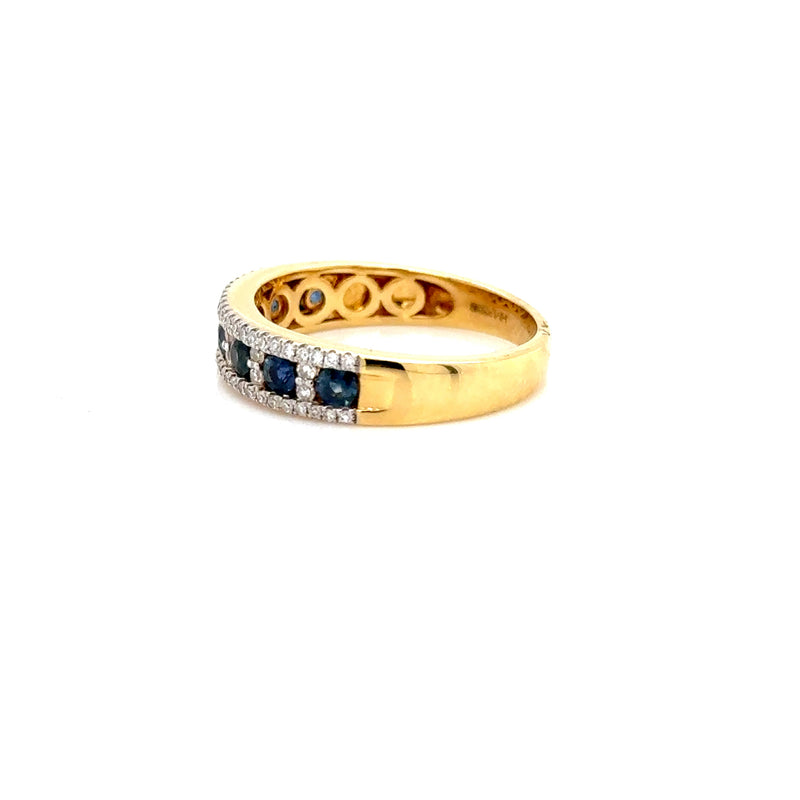 18ct Yellow Gold Sapphire Diamond 3 Row Ring