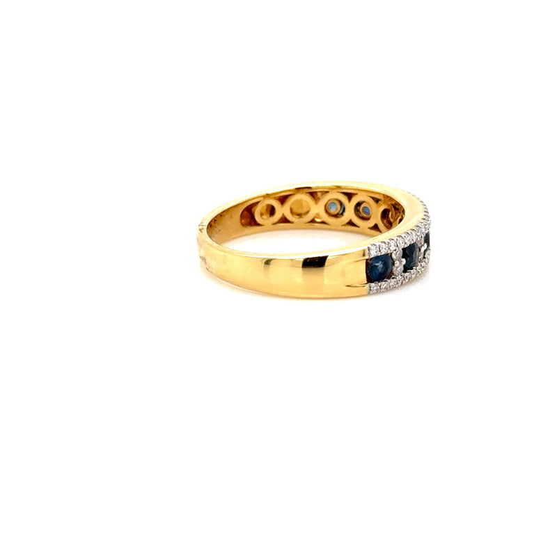 18ct Yellow Gold Sapphire Diamond 3 Row Ring