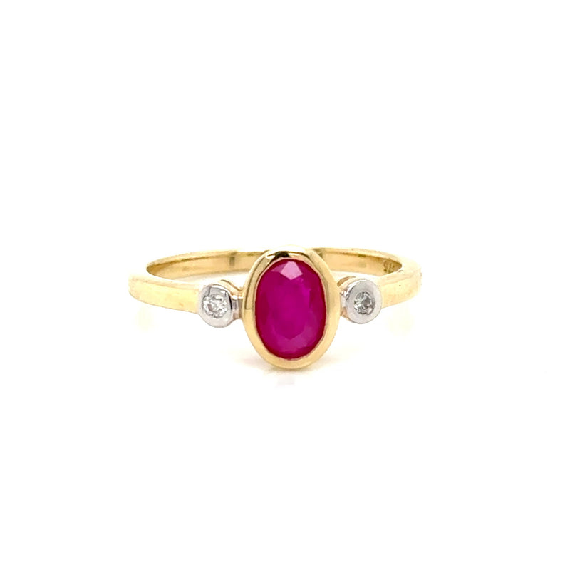 9ct Yellow Gold Ruby and Diamond Ring