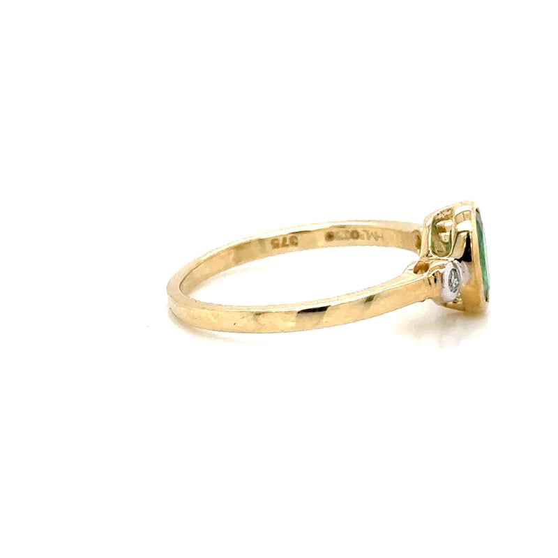 9ct Yellow Gold Emerald and Diamond Ring