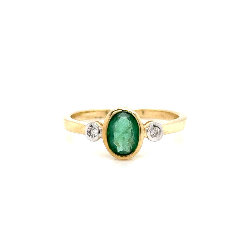 9ct Yellow Gold Emerald and Diamond Ring