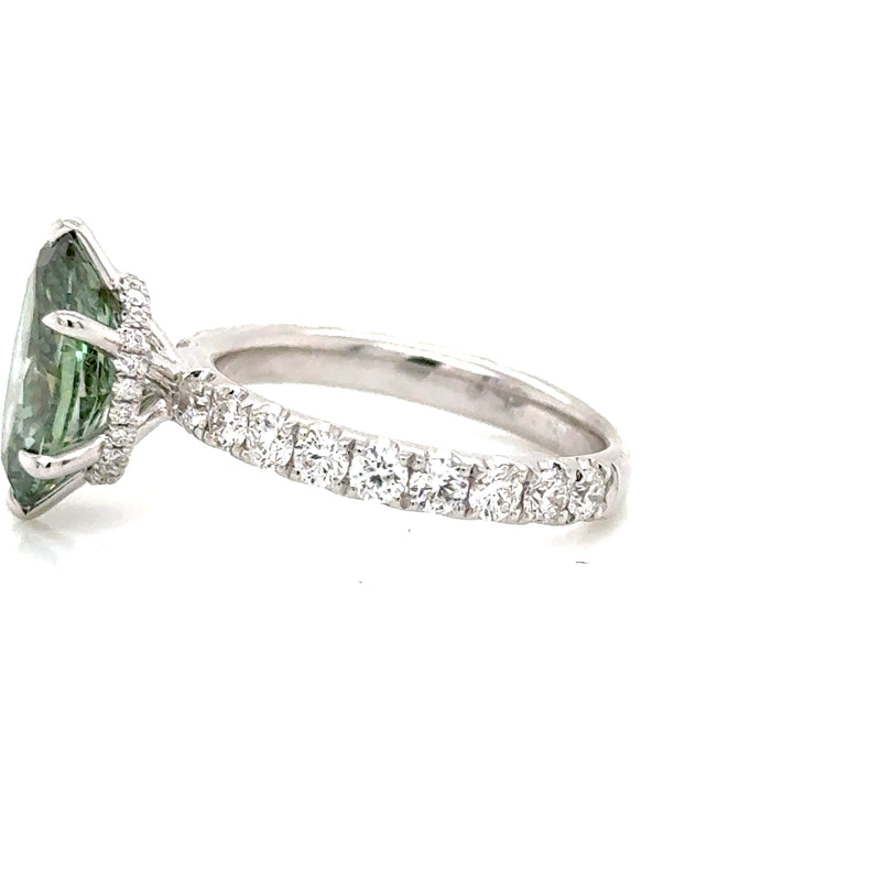 18ct White Gold Lab Grown Green Diamond Ring 3.54ct