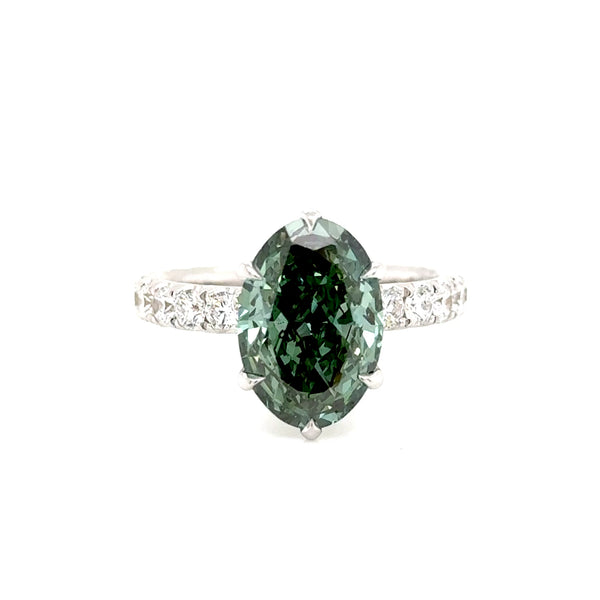 18ct White Gold Lab Grown Green Diamond Ring 3.54ct