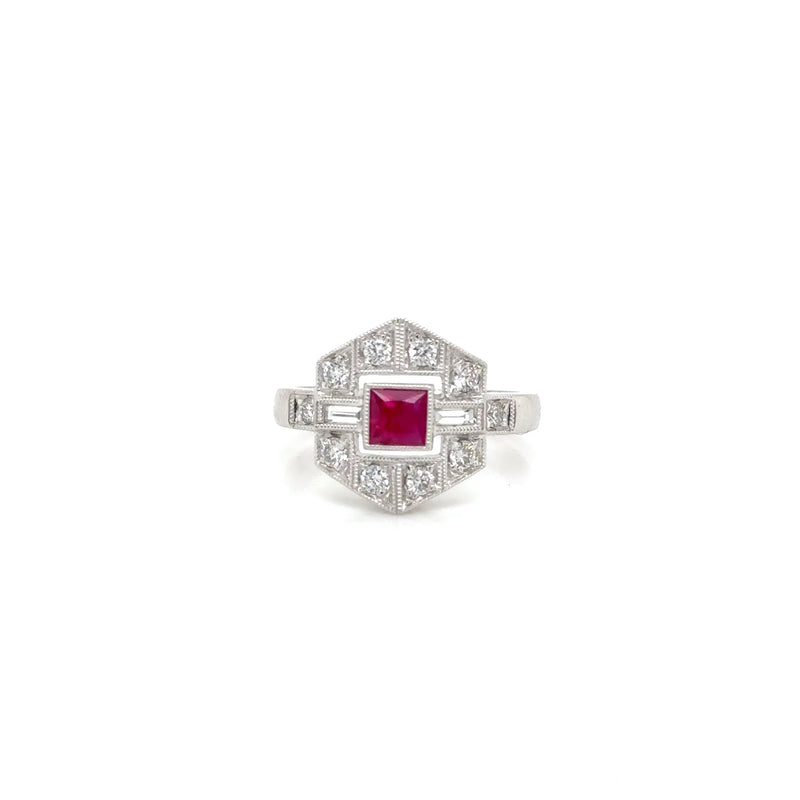 Platinum Ruby and Diamond Ring