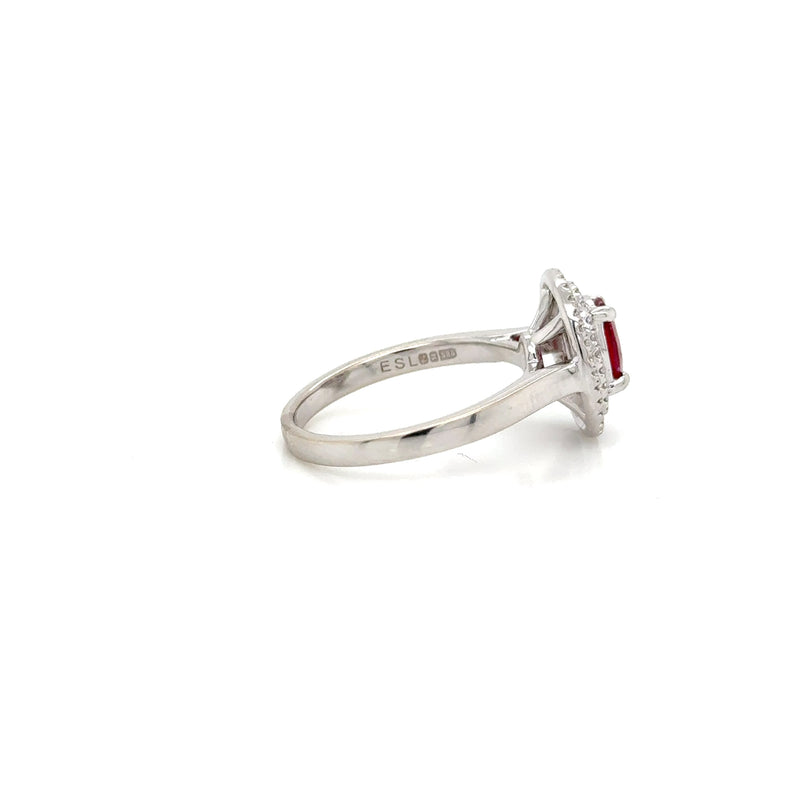 14ct White Gold Ruby and Diamond Double Halo Ring