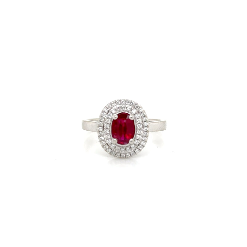 14ct White Gold Ruby and Diamond Double Halo Ring