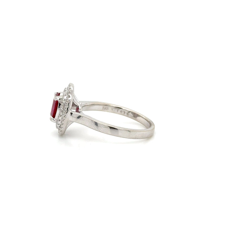 14ct White Gold Ruby and Diamond Double Halo Ring