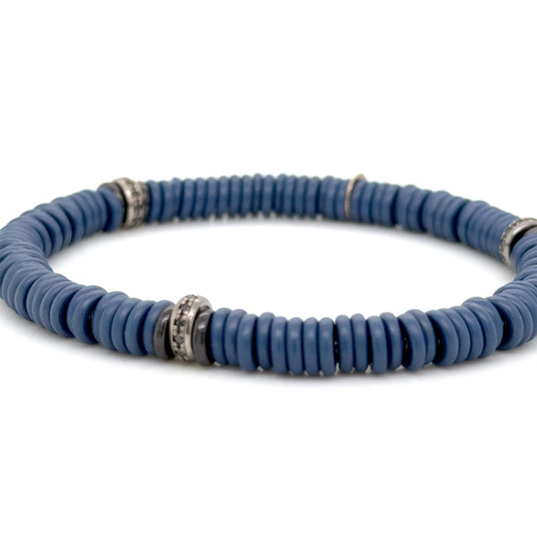 Cermic Matt Blue White Gold and Black Diamond Bracelet