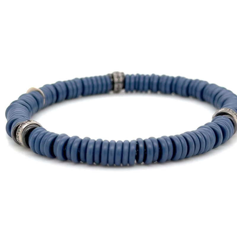 Cermic Matt Blue White Gold and Black Diamond Bracelet