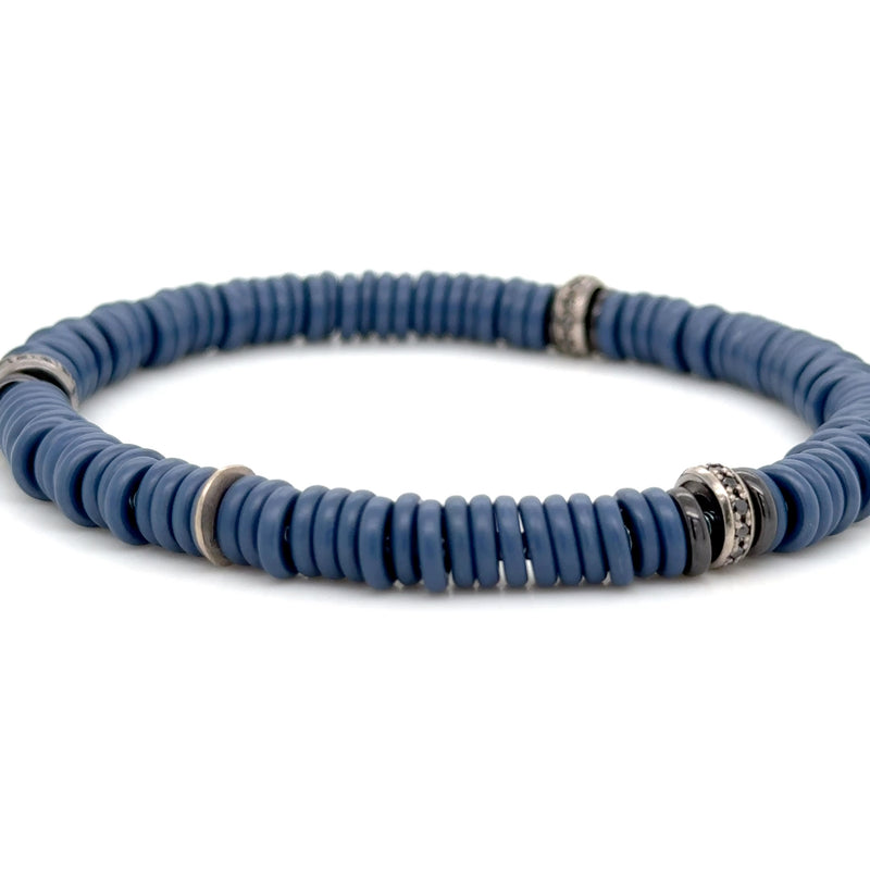 Cermic Matt Blue White Gold and Black Diamond Bracelet