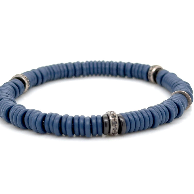 Cermic Matt Blue White Gold and Black Diamond Bracelet