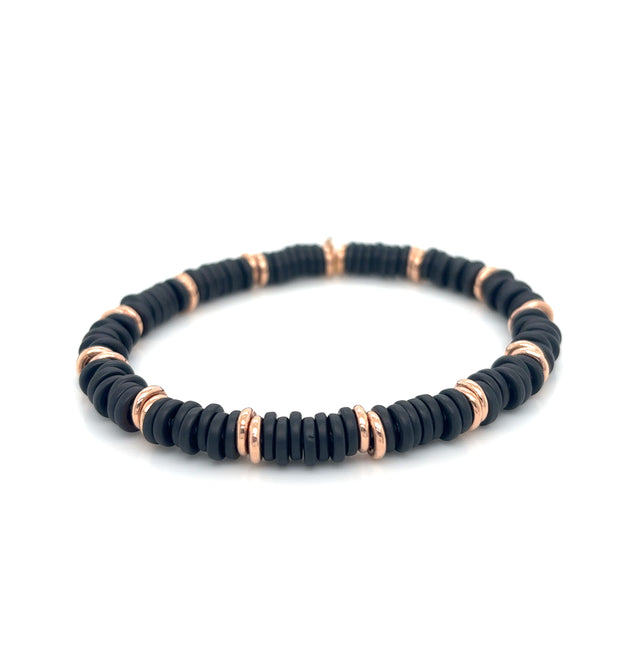 Matt Black Ceramic Bracelet with 14ct Rose Gold Links