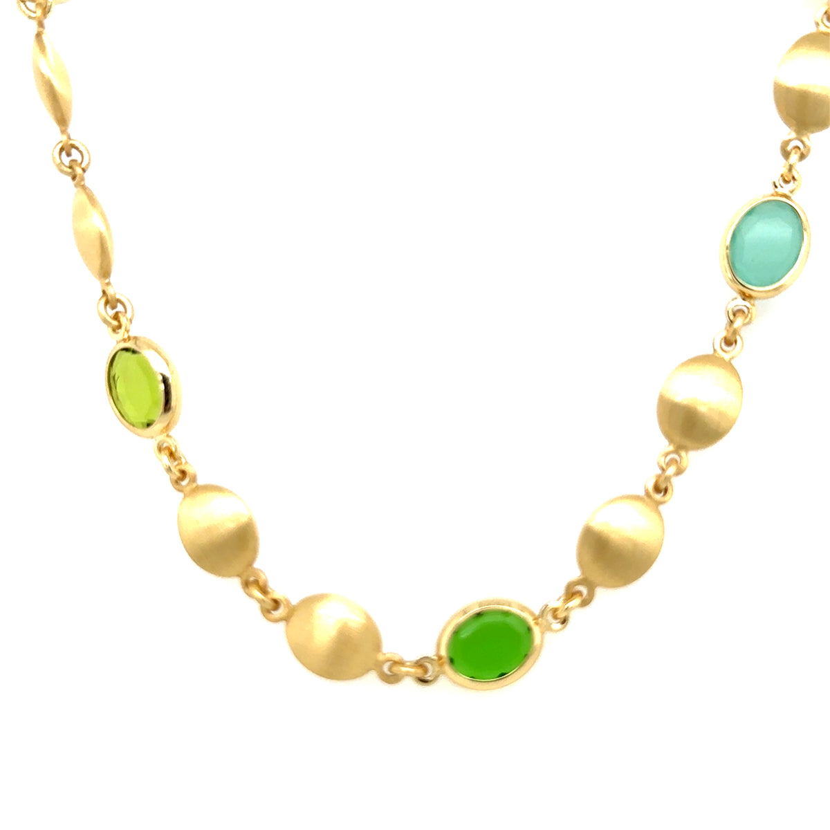 Aquaforte Gold Plated Brushed Chain with Green Stones