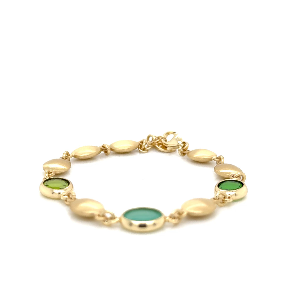 Aquaforte Gold Plated Brushed Bracelet with Green Stones