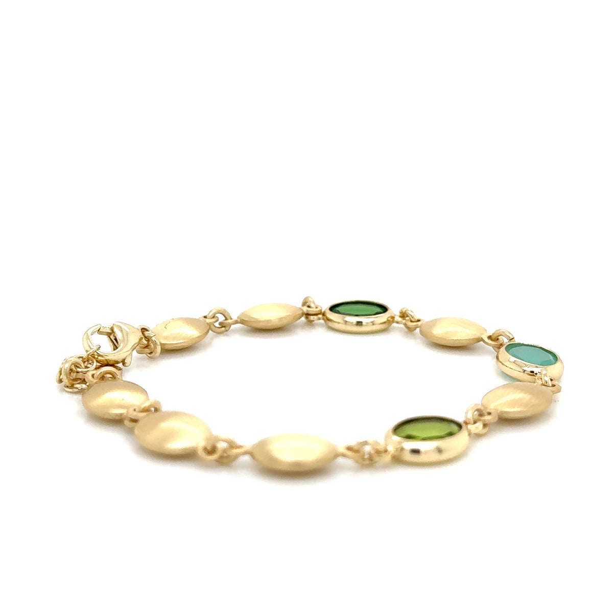 Aquaforte Gold Plated Brushed Bracelet with Green Stones