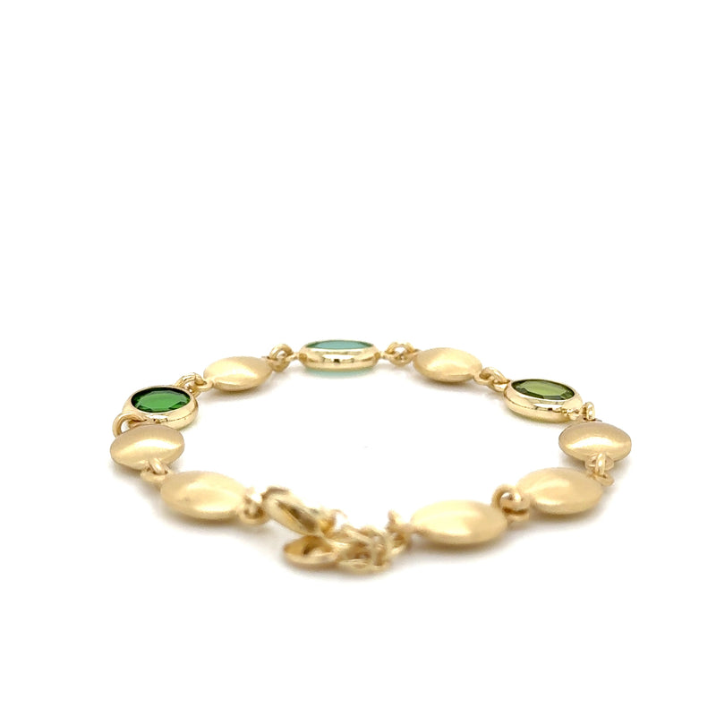 Aquaforte Gold Plated Brushed Bracelet with Green Stones