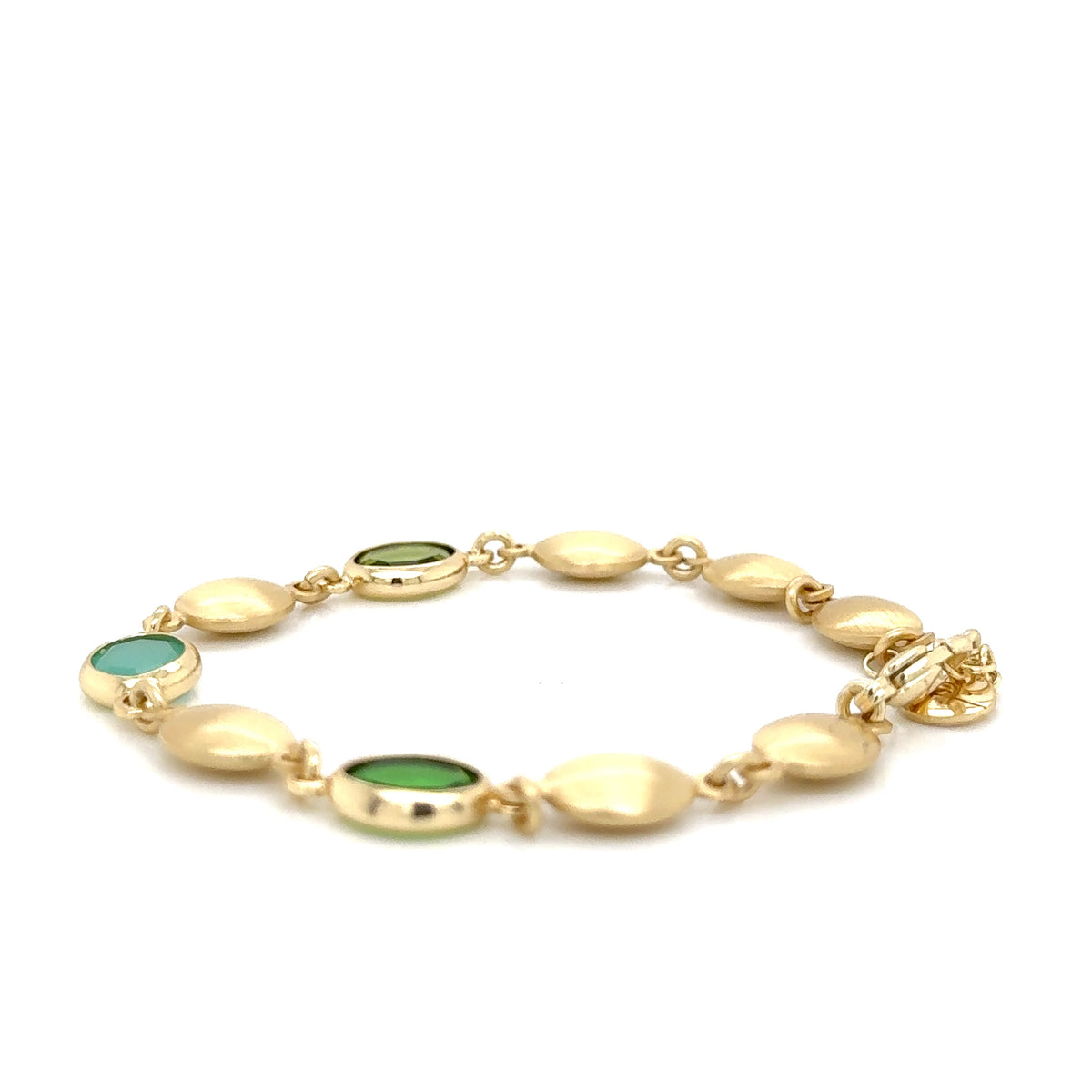 Aquaforte Gold Plated Brushed Bracelet with Green Stones