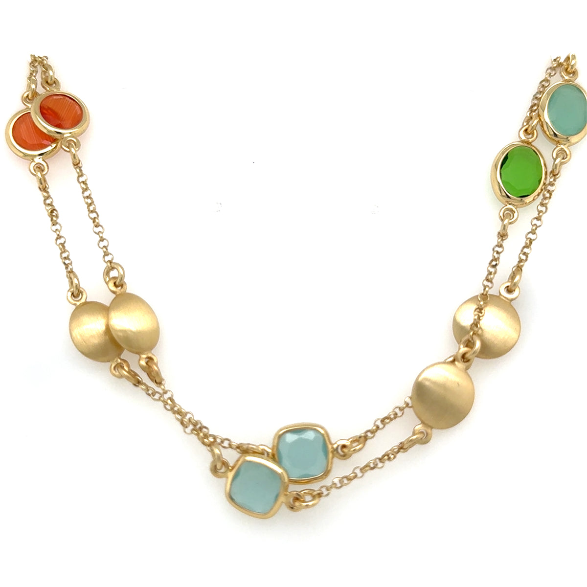 Aquaforte Gold Plated Long Chain with Multi Coloured Stones