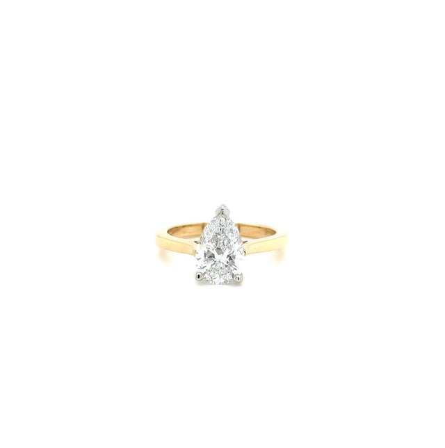 18ct Yellow Gold and Platinum Lab Grown Pear Shaped Diamond Ring 2.01ct