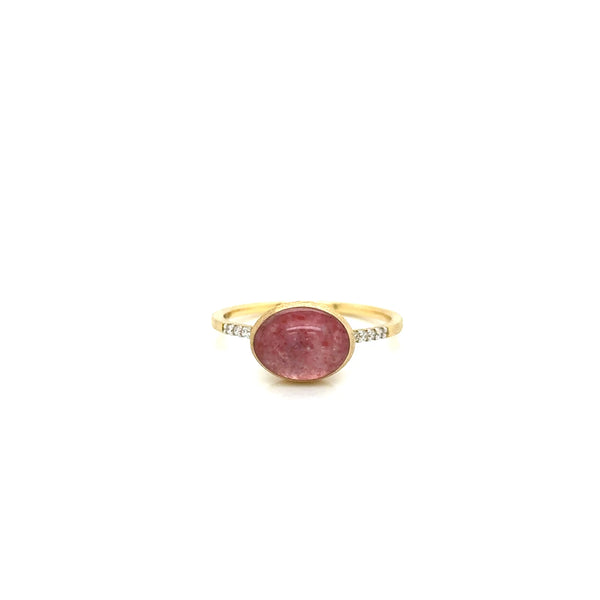 Nanis 18ct Yellow Gold Strawberry Quartz and Diamond Boules Ring