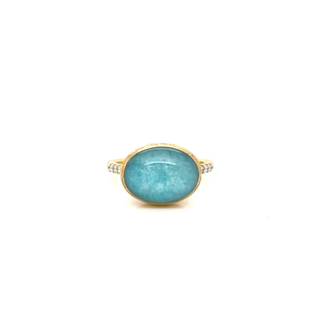Nanis 18ct Yellow Gold Amazonite and Diamond Ring