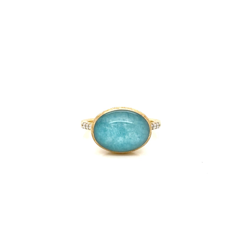 Nanis 18ct Yellow Gold Amazonite and Diamond Ring