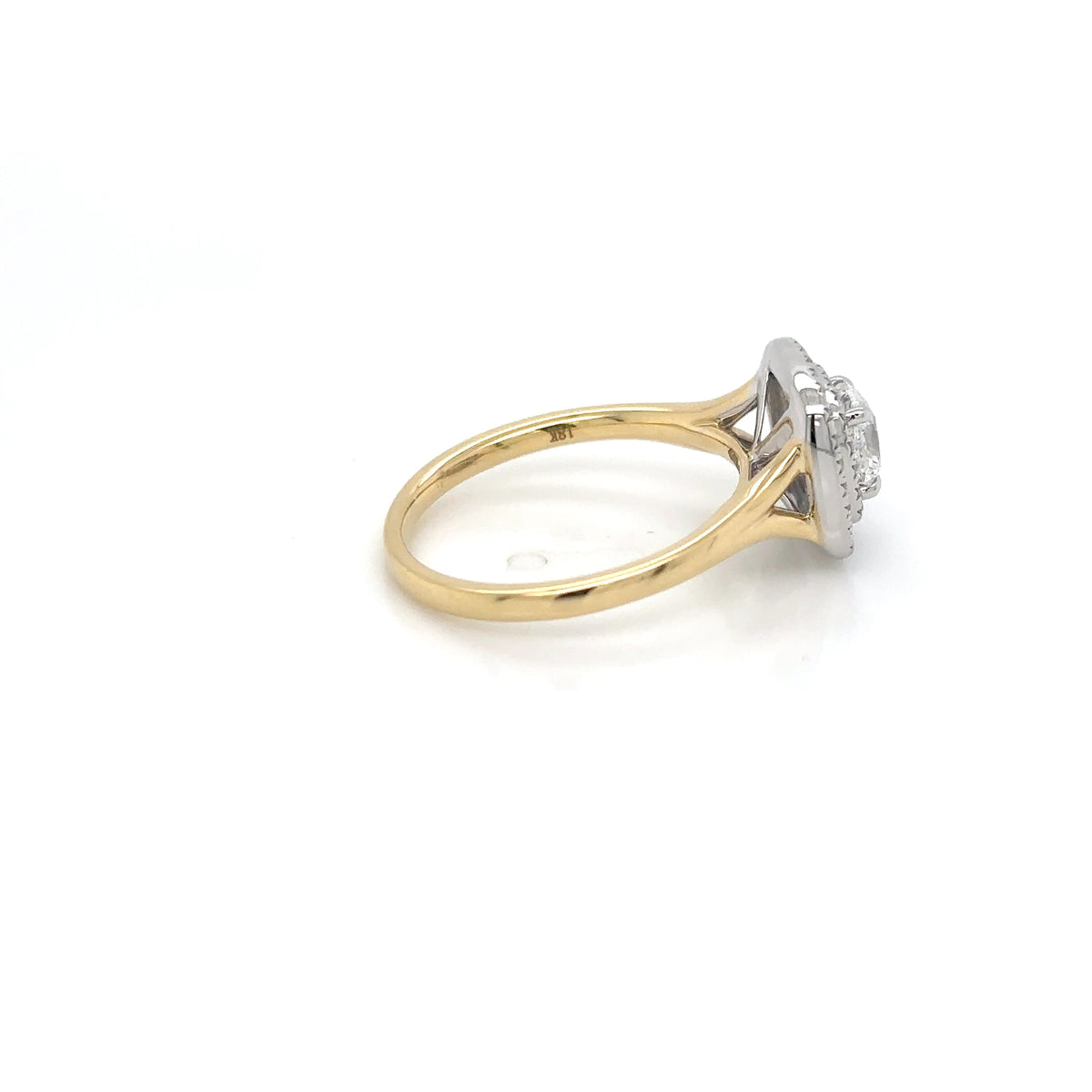 18ct Yellow Gold and Platinum Cushion Halo Diamond Ring 0.90ct