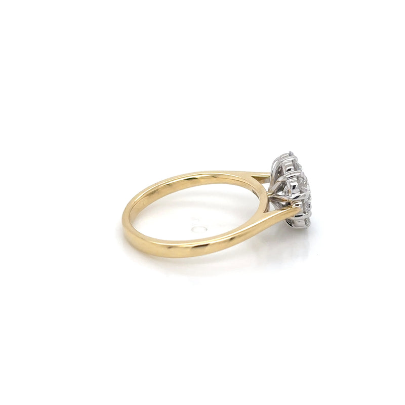 18ct Yellow Gold and Platinum Diamond Halo Ring