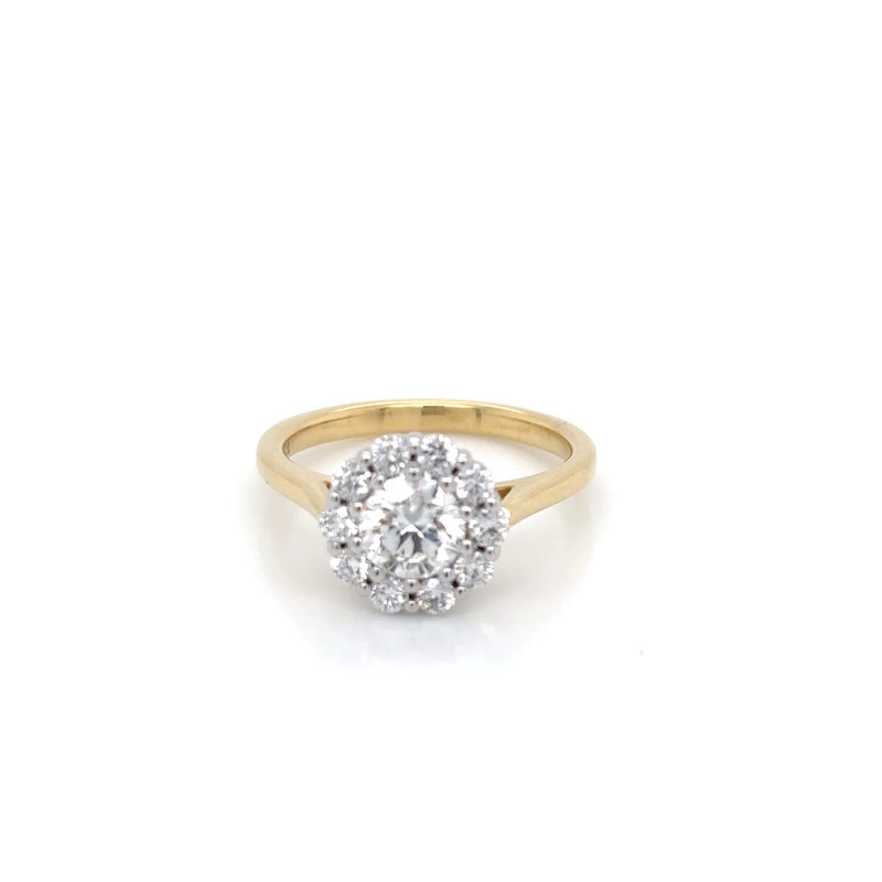 18ct Yellow Gold and Platinum Diamond Halo Ring
