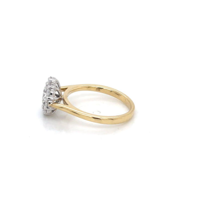 18ct Yellow Gold and Platinum Diamond Halo Ring