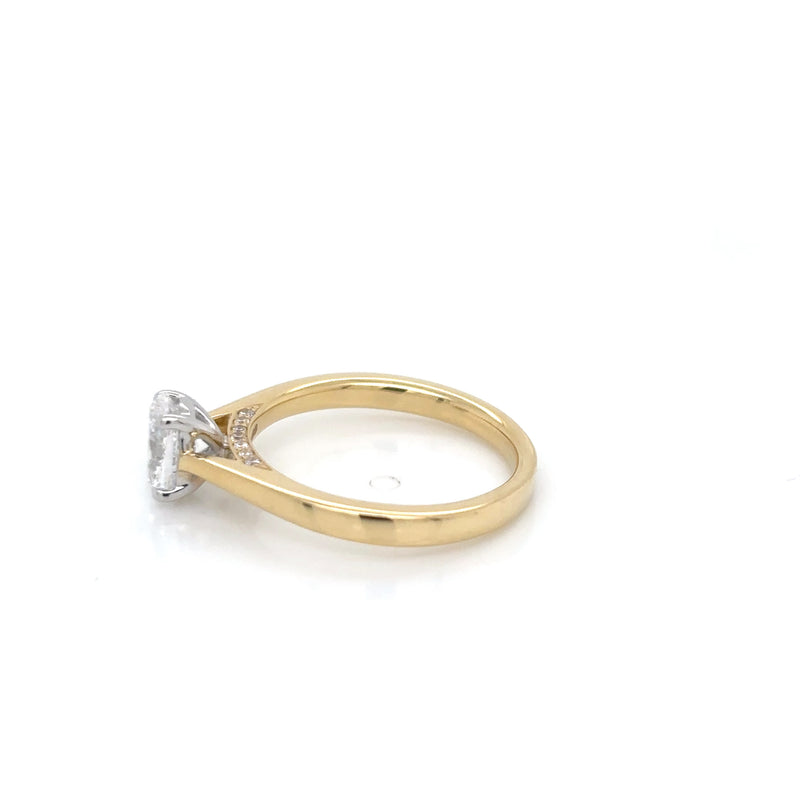 18ct Yellow Gold Oval Diamond Solitaire Ring with Diamond Bridge