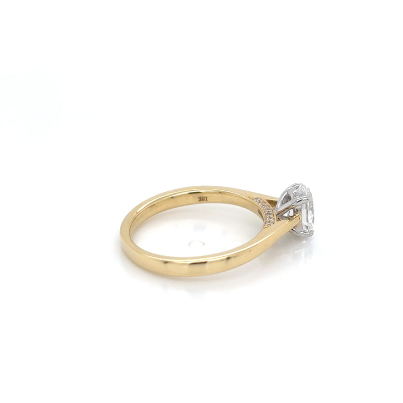 18ct Yellow Gold Oval Diamond Solitaire Ring with Diamond Bridge