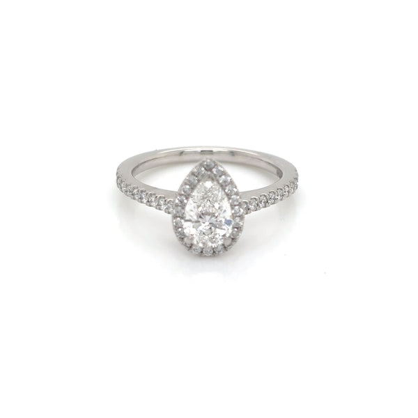 Platinum Pear Shaped Halo Diamond Ring 1.10ct